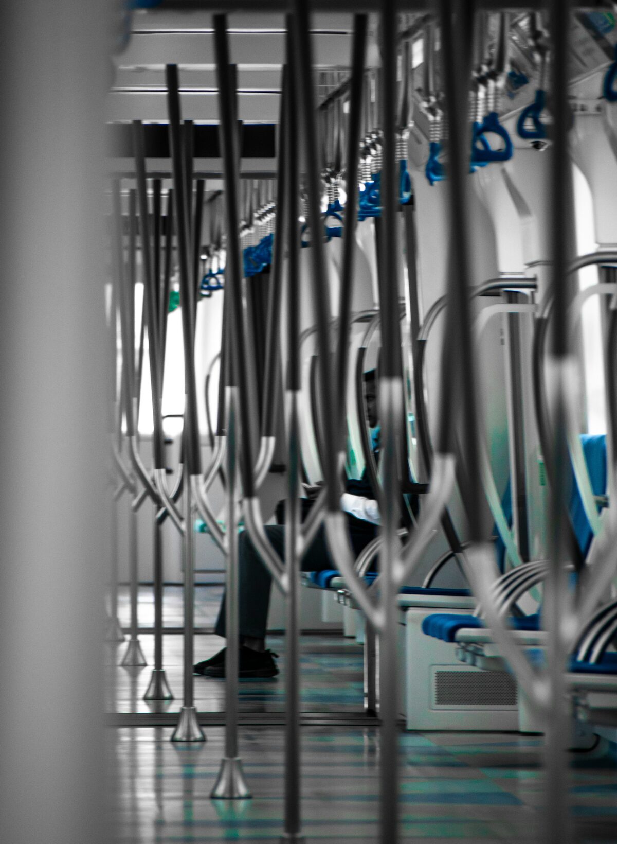 Connected structures repeating through a public transport interior
